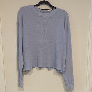 J. Galt Light Blue Soft Cropped Waffle Knit Long Sleeve Shirt - ONE SIZE
